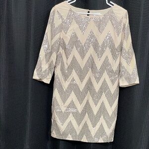 Tobi Cream and Silver Zigzag Mini Dress